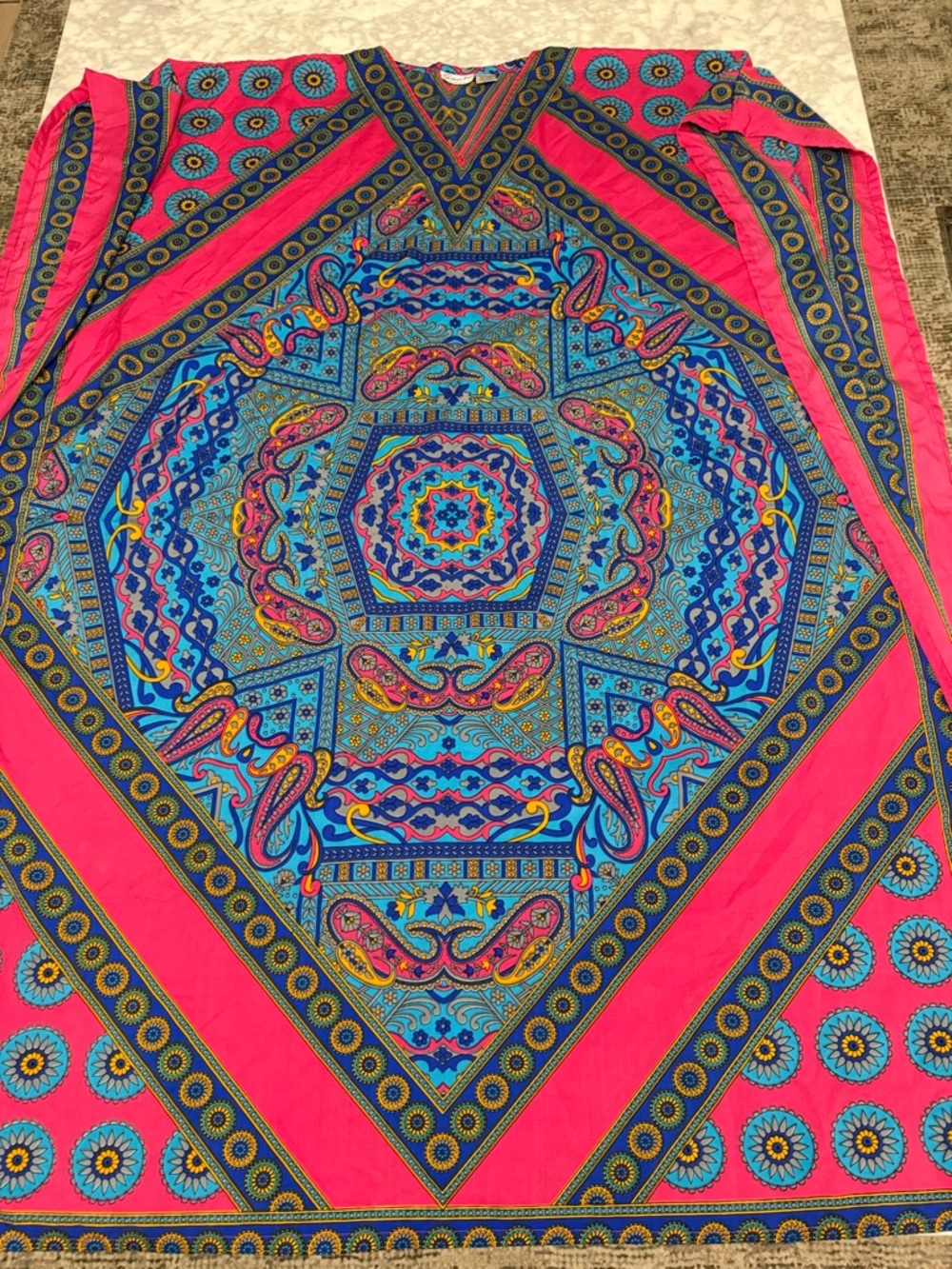 Vibrant Pink & Blue Paisley-Print Women’s Dress